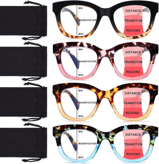 Progressive Multifocus Reading Glasses for Women Men Blue Light Blocking Computer No Line Multifocal Readers