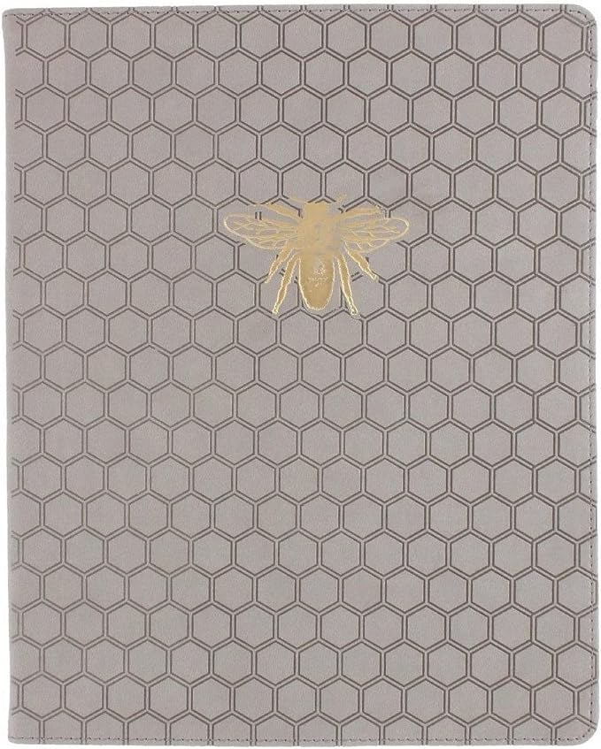 WORLD TRAVELER Eccolo Large Lined Bee Journal Notebook, Hardbound Cover, Writing Journal, 256 Ruled Ivory Pages, Ribbon Bookmark, Lay Flat, Desk Size, Gray Gold Bee (Gray, 8x10 inches)