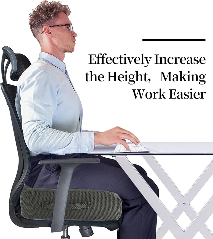 MABOZOO Extra Thick Chair Cushions,Office Chair Booster Seat Cushion to Raise Seat Height for Pain Relief,18 x 16 x 6 inch Non Slip Memory Foam Thick Cushion with Carry Handle（Dark Grey）