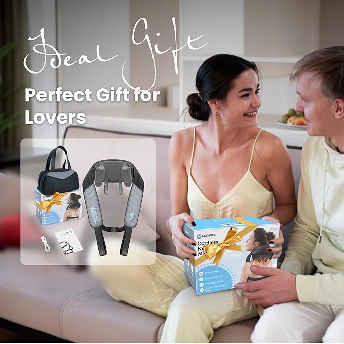 COMFIER 4D Neck and Shoulder Massager with Heat, Wireless Deep Tissue Back Massager for Pain Relief, Hands-Free Shiatsu Neck Massager with Carry Bag, Gift for Women Men Mom Dad