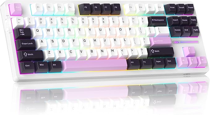MageGee LIGHT87 Wired Creamy Keyboard, 80% Gasket Hot Swappable RGB Backlit Gaming Mechanical Keyboards with 6-Layer Sound Dampening,PBT Keycaps NKRO for Win/Mac, Purple