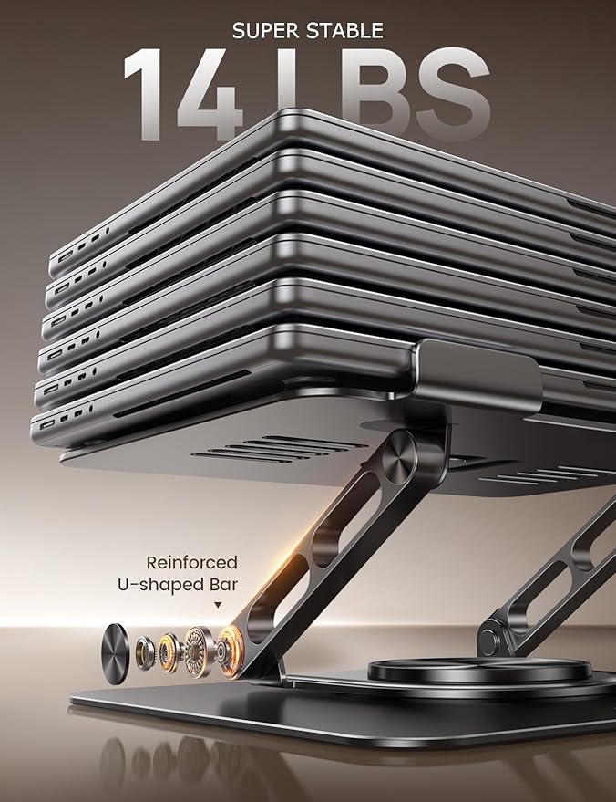 Lamicall Adjustable Laptop Stand for Desk - 360 Rotating Base Ergonomic Computer Stand, Aluminum Laptop Riser Foldable Protable for Office Home fits MacBook Air Pro, Dell, HP (10-17.3'') - Black