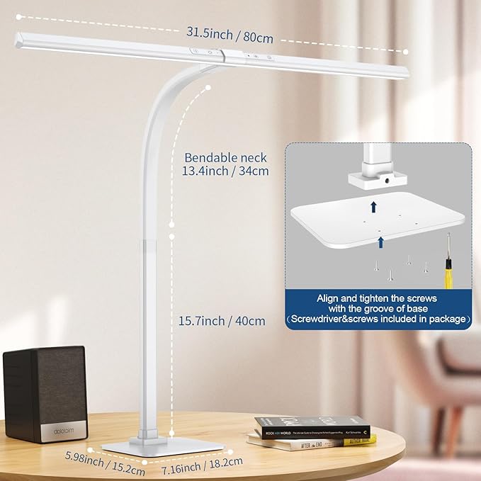 KableRika Desk Lamp, 24W 1200lumen Brightest LED Desk Lamp for Home Office, 31.5" Wide Dimmable Architect Task Lamp with Base,Eye Protection Tall Desk Light for Workbench Office Lighting Computer