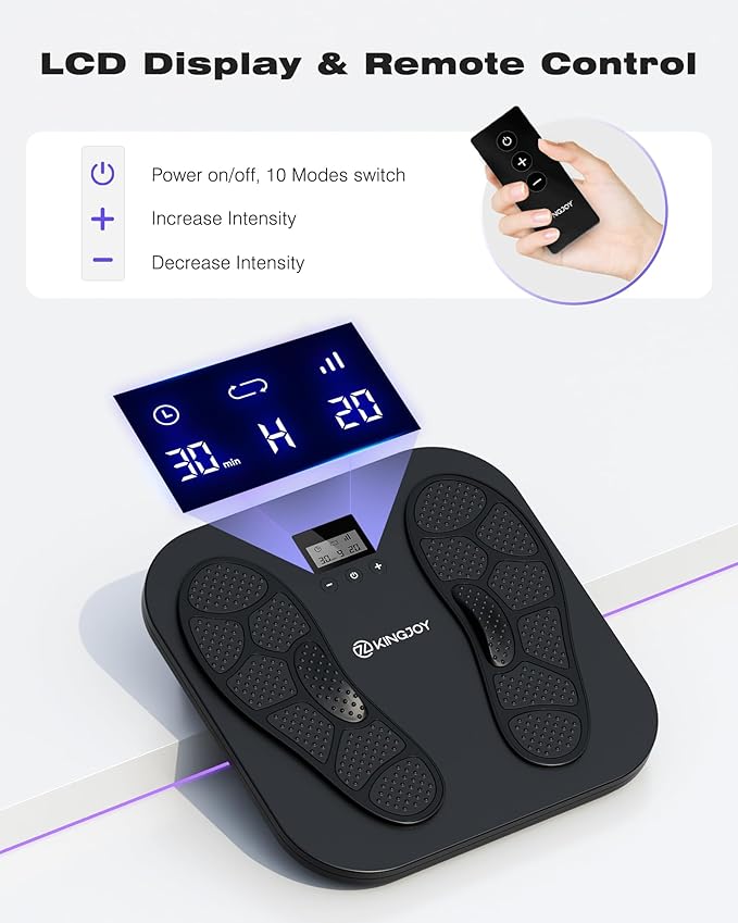 KINGJOY Foot Massager for Neuropathy, Rechargeable EMS TENS Foot Stimulator with 10 Modes 20 Intensities for Circulation Plantar Fasciitis & Swelling Pain Relief, Gifts for Women Men-Black