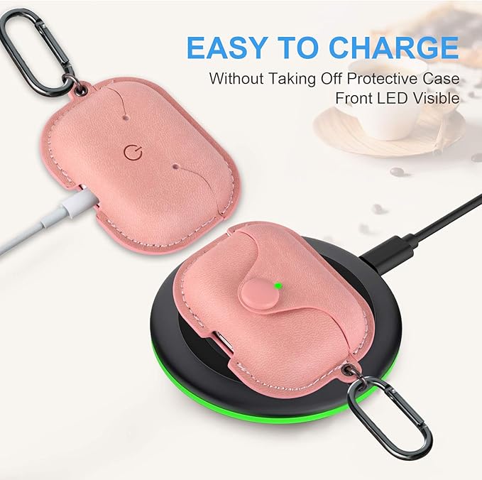 Maxjoy for AirPods Pro 2 Case Leather, Airpods Pro Leather Case Cover with Keychain Airpod Strap Compatible with Apple Airpod Pros 2nd Generation 2023 2022/AirPods Pros 2019 (Front LED Visible), Pink