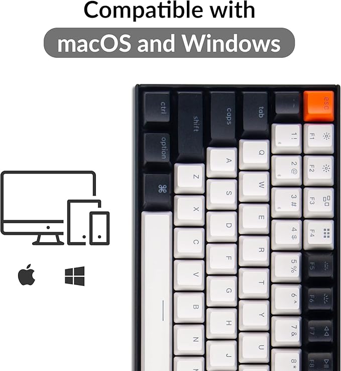 Keychron K2 75% Layout Hot-swappable Bluetooth Wireless/USB Wired Mechanical Keyboard with Gateron G Pro Brown Switch/Double-Shot Keycaps/RGB Backlit 84-Key Computer Keyboad for Mac Windows Version 2