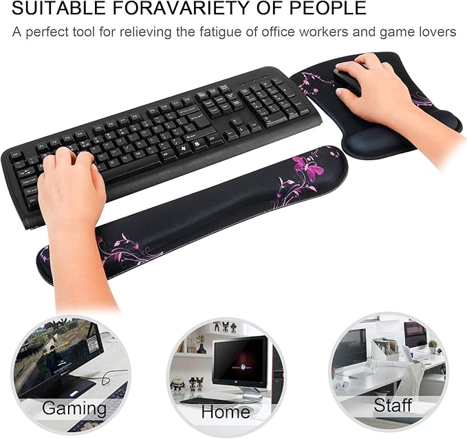 RICHEN Keyboard Wrist Rest Pad and Mouse Wrist Rest Support Mouse Pad Set,Sturdy & Comfortable & Lightweight for Easy Typing & Pain Relief-Ergonomic Support (Purple Butterfly)