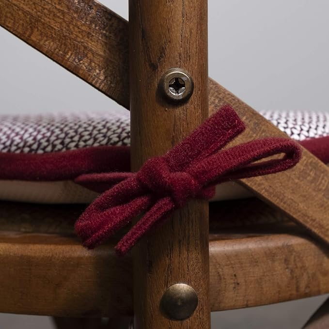 Sweet Home Collection Chair Cushion Memory Foam Pads with Ties Honeycomb Pattern Slip Non Skid Rubber Back Rounded Square 16" x 16" Seat Cover, Cameron Wine White