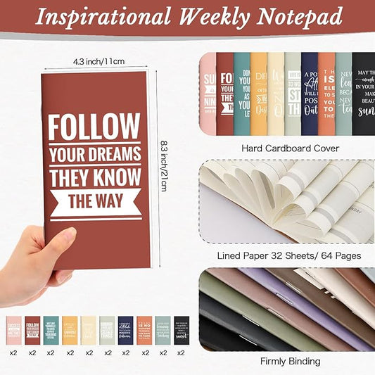 Spakon 20 Sets 2026-2027 Bulk Pocket Planners with Pens Small Daily Weekly Calendar Mini Inspirational Journal to Do List Goals Notepad Employee Appreciation Gift for Coworker Teacher Student(Bright)