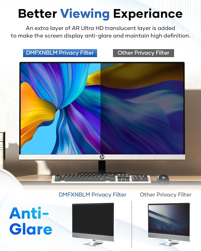 [2 Pack] 24 Inch; Computer Privacy Screen for 16:9 Aspect Ratio Widescreen Monitor, Eye Protection Anti-Glare Blue Light Computer Privacy Filter, Detachable Scratchproof