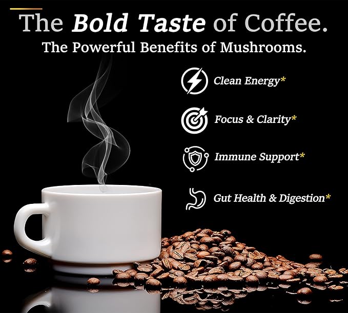 DLNIA Organic Mushroom Coffee with 12 Adaptogenic Mushrooms, Arabica Beans, Coconut Milk & MCT Oil | Cordyceps, Lion’s Mane & Turkey Tail Instant Coffee for Better Energy, Focus, Digestion, Immunity