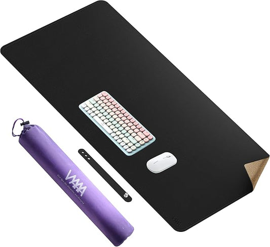 Vyaaa PU Leather & Cork Desk Mat, 39.4"x15.7" Dual Sided Computer Desk mat, Waterproof Large Mouse Pad, Non-Slip Office Desk pad, Office Desk Protector for Work/Gaming/Home (Black)