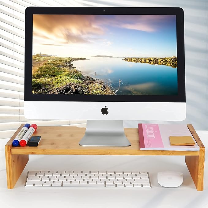 KINLINK Solid Wood Monitor Stand Riser, Monitor Riser with 2 Adjustable Height, 15.8 inch Computer Riser for Computer, iMac, PC, Printer, Computer Monitor Stand for Home & Office, Natural