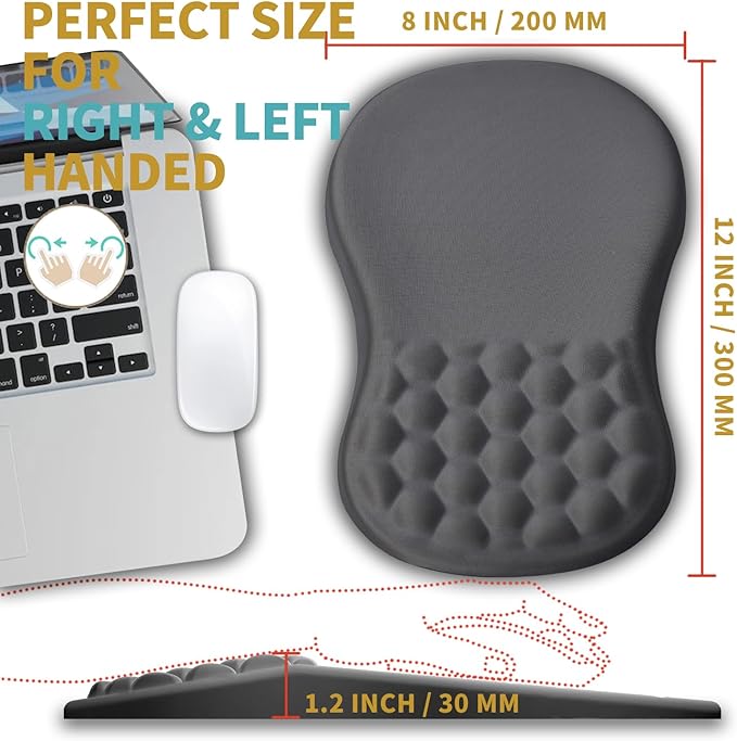 Hokafenle Ergonomic Mouse Pad Wrist Support with Massage Design, Wrist Rest Pain Relief Mousepad with Memory Foam&Non-Slip PU Base, Mouse Pads for Wireless Mouse & Desk (12x8 inch,Light Grey)
