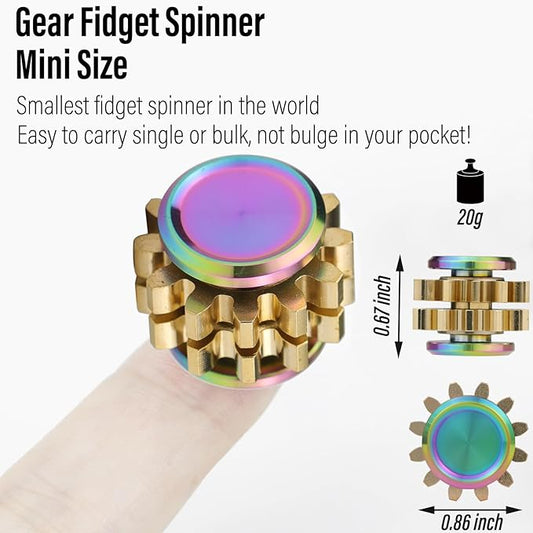 FREELOVE Gear Metal Fidget Spinner Toys for Adults, Small Mini Tiny Pockget Figette, Bike Chain, Copper Brass Hands Gyro, Quiet Silent Cool Cube for Anxiety Men (2 Gears Stacked, Rainbow-Brass)