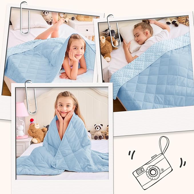 yescool Weighted Blankets 5 Pounds Blanket for Boys and Girls Washable Heavy Blankets Microfiber Weighted Throw Blanket Winter Weighted Comforter for 5+Years, 36 * 48in, Light Blue