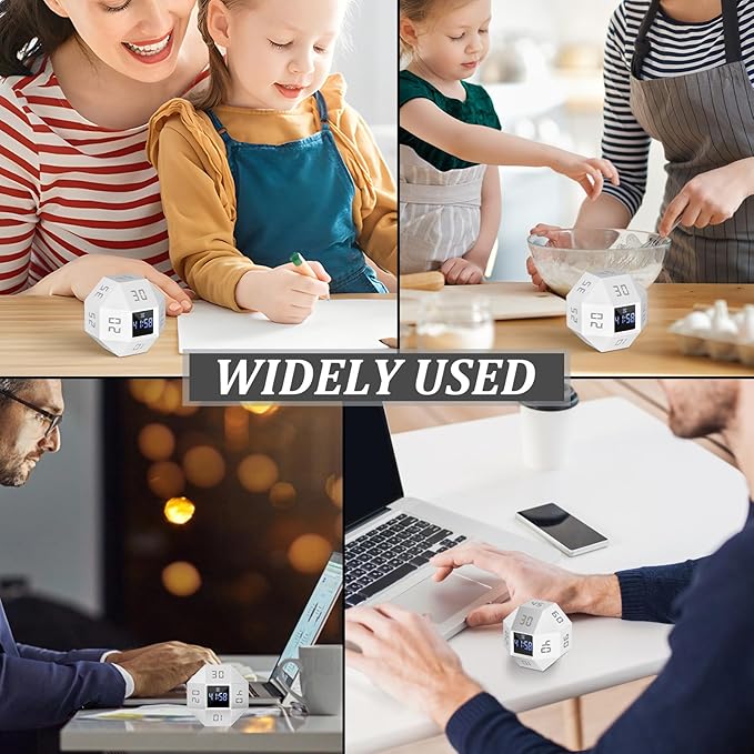 Flip Gravity Timer - 12-Side Time Management Cube with Preset Intervals, Silent Productivity Tool for Office, Study & Gym, Portable Focus Timer (White)