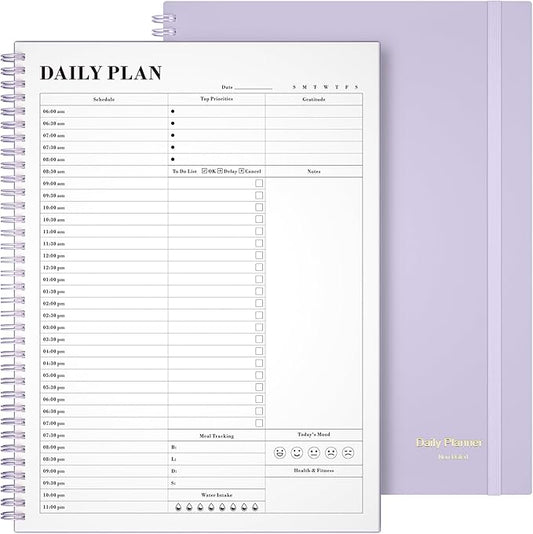 Planner Undated, Asten Daily Planner Agenda with To Do List, Hourly Planner for Women and Men, Spiral Appointment Book Planner Notebook with Elastic Closure, Day Planner for ADHD 8.5" x 11" (Purple)