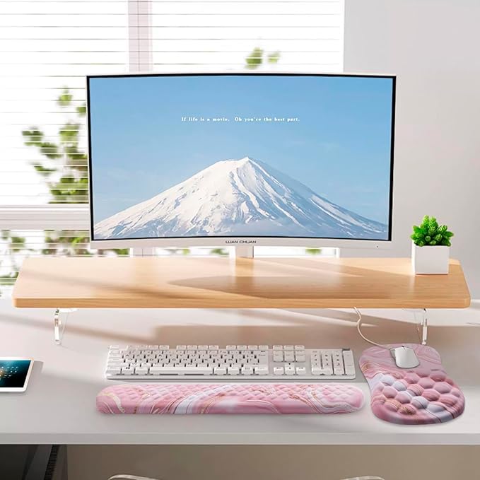 Mouse Pad Wrist Support, Laokiiy 2 in1 Keyboard Wrist Rest+ Ergonomic Mouse Pad, Non-Slip Wrist Rest for Computer Keyboard, Made Easy Typing & Relieve Wrist Pain(Rose Gold Pink Marble)