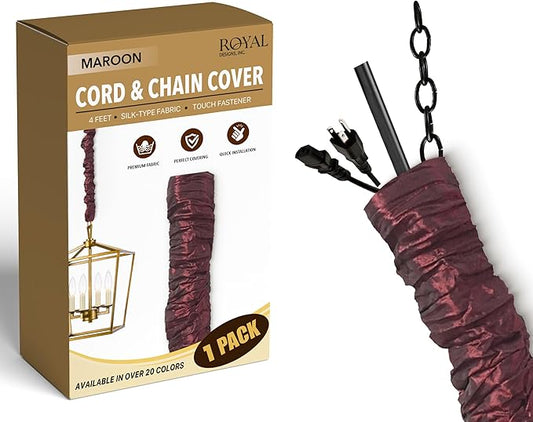 Royal Designs, Inc. CC-7-MA Maroon Cord & Chain Cover- 4 feet- Silk-type Fabric Touch Fastener - Use for Chandelier Lighting Wires