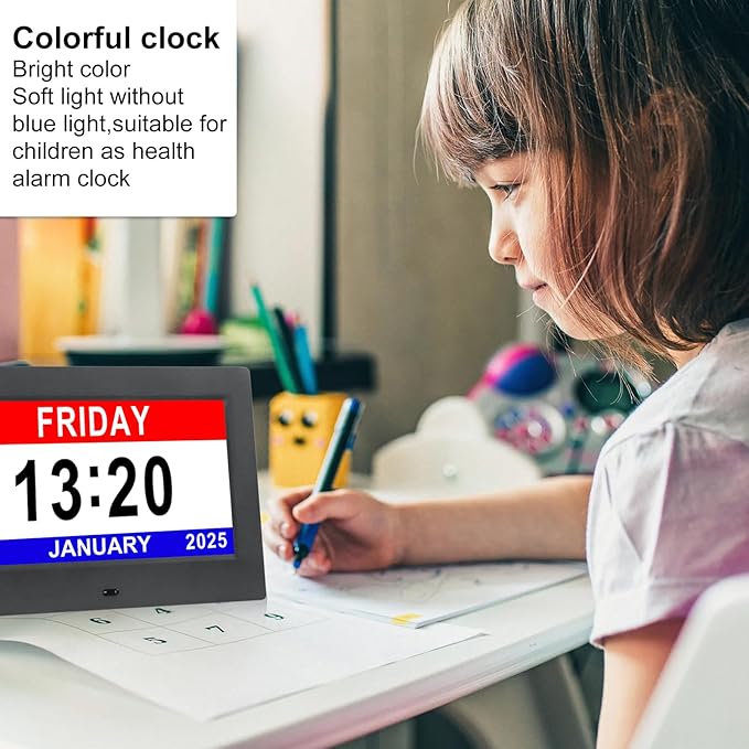 Black Clock with Day and Date for Elderly Dementia Patients-Large Number Digital Clocks for Seniors-Digital Calendar Day Clock for Seniors Large with 12 Alarms, Auto Dimming