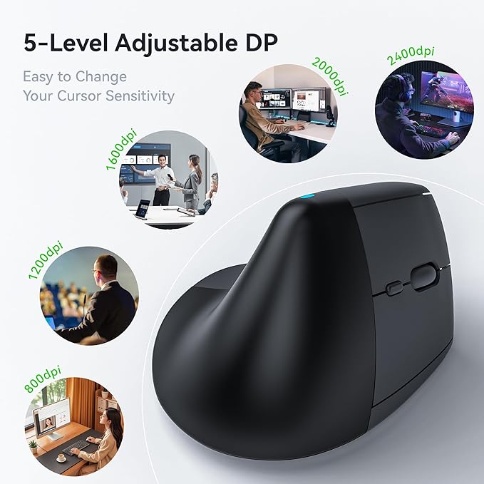 Timce V30 Ergonomic Mouse Wireless,2.4G and Dual Bluetooth Wireless Connectivity, 3 Adjustable DPI Vertical Mouse, Rechargeable Ergo Mousefor Laptop, PC, iMac and Desktop