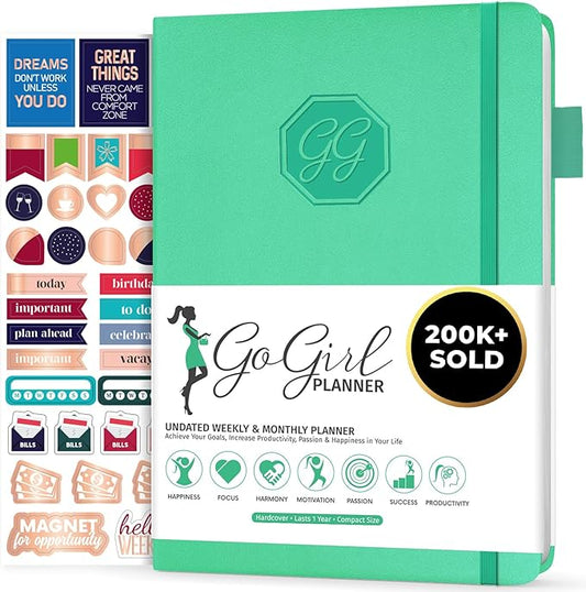 GoGirl Planner and Organizer for Women – Compact Size Weekly Planner, Goals Journal & Agenda to Improve Time Management, Productivity & Live Happier. Undated – Start Anytime, Lasts 1 Year – Emerald