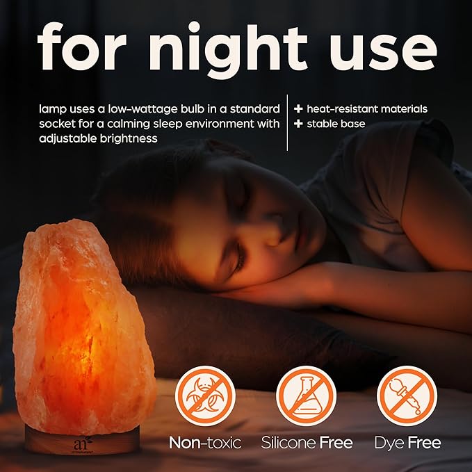 Artnaturals Himalayan Rock Salt Lamp - Natural Glow Night Light -Hand Carved Pink Crystal from Pure Salt - for Rest, Relaxation and Energy - Real Wooden Base (Pink)