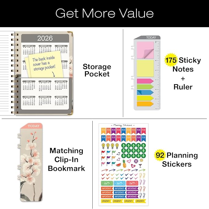 HARDCOVER Academic Year 2025-2026 Planner: (June 2025 Through July 2026) 5.5"x8" Daily Weekly Monthly Planner Yearly Agenda. Bookmark, Pocket Folder and Sticky Note Set (Orchid)