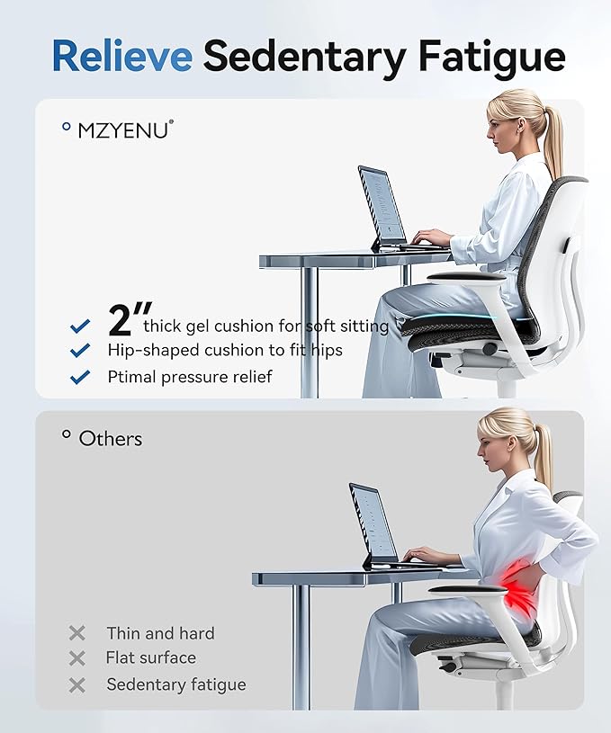 Gel Seat Cushion,Cool Chair Cushion for Office Chairs,Driving Car Seat Cushion Breathable,Wheelchair Cushions for Pressure Relief,Back Pain for Seat Cushion,Chair Pad with No-Slip Cover