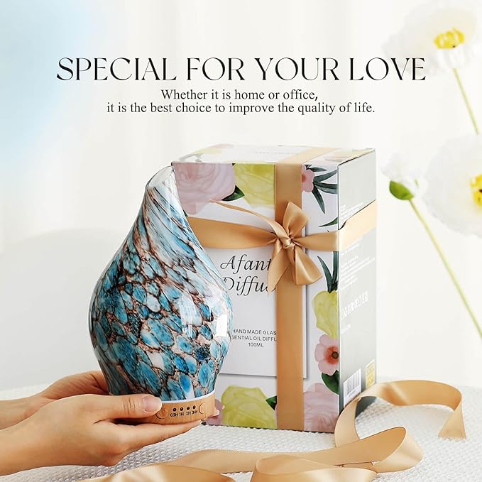 Porseme 150ml Glass Essential Oil Diffuser Aromatherapy Ultrasonic Cool Mist Humidifier 6 Running Hours Waterless Auto-Off Air Diffusers for Sleeping,Yoga,Office Working Spa and Rest (Light Blue)