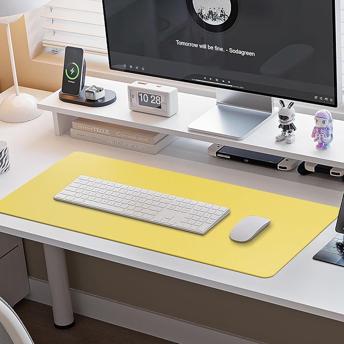 Boutilon Leather Desk Pad Protector,Non-Slip Mouse Pad,Laptop Desk Pad,Office Mouse Mat,Waterproof Leather Desk Blotter,Desk Writing Pad for Office and Home (S-Yellow,24"x 14")