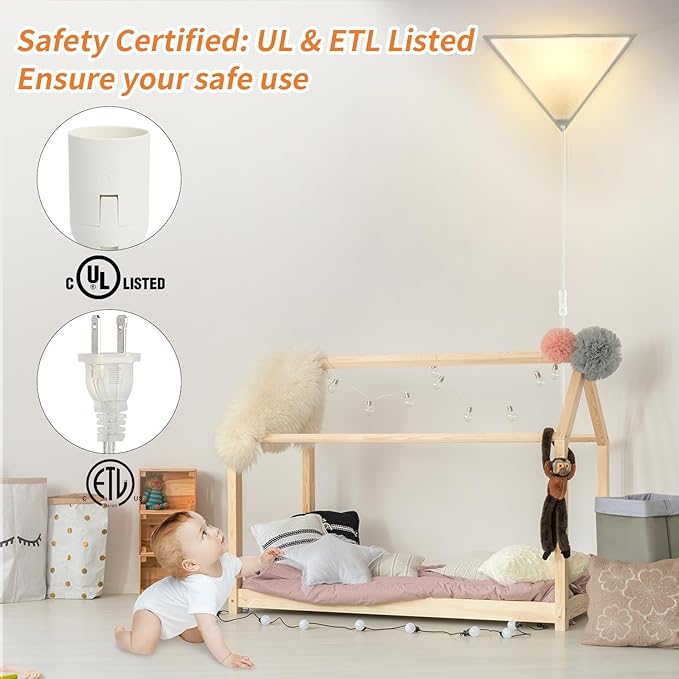 Easy Installation Corner Light with Linen Shade, 2 Pack Corner Lights for Living Room, Space-Saving Plug in Ceiling Light with Switch, Modern Apartment Lighting for Bedroom, Office, Study