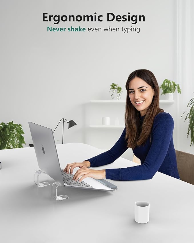 Clear Acrylic Laptop Stand for Desk, with Wrist Rest, Ergonomic Detachable Mount Compatible with 10-17'' All Laptops Such as MacBook Air Pro/HP/Dell/Lenovo