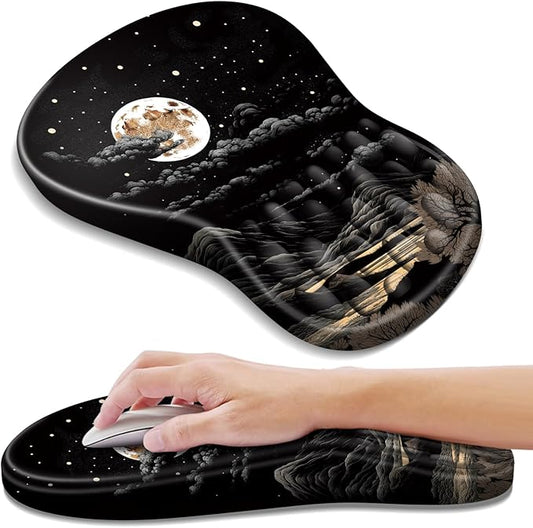Ergonomic Mouse Pad with Wrist Rest Support, Mousepad with Comfortable Memory Foam Wrist Rest and Non-Slip PU Base for Pain Relief, Computer, Laptop, Office, Home (Moon)
