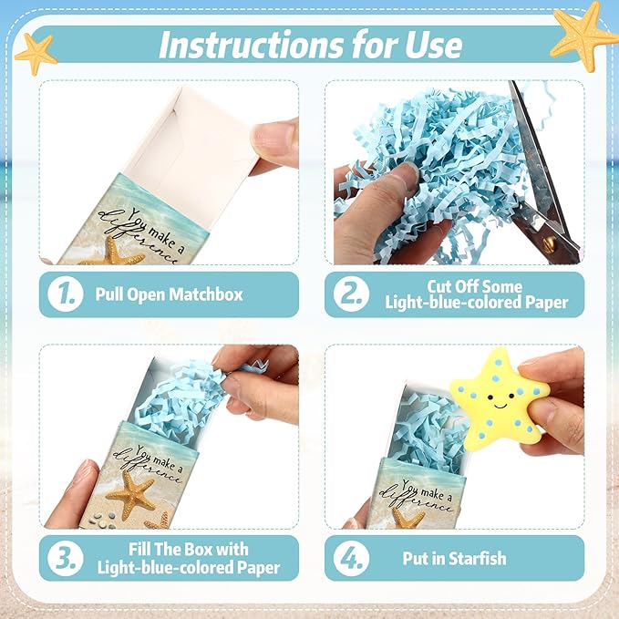 Wettarn 24 Sets Starfish Story Gifts Cute Stress Balls with Gift Boxes You Make a Difference Desk Decor Appreciation Party Favors for Employee Coworker Teacher Inspirational Stress Relief Toys