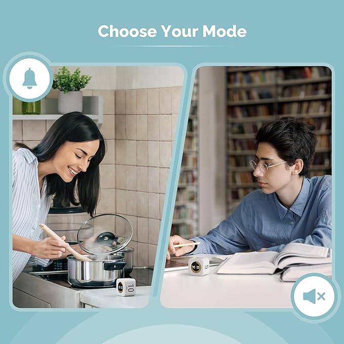 KADAMS Pomodoro Cube Timer Productivity Visual Timer - 5/10/25/50 Min Rotating Countdown (Black + White)