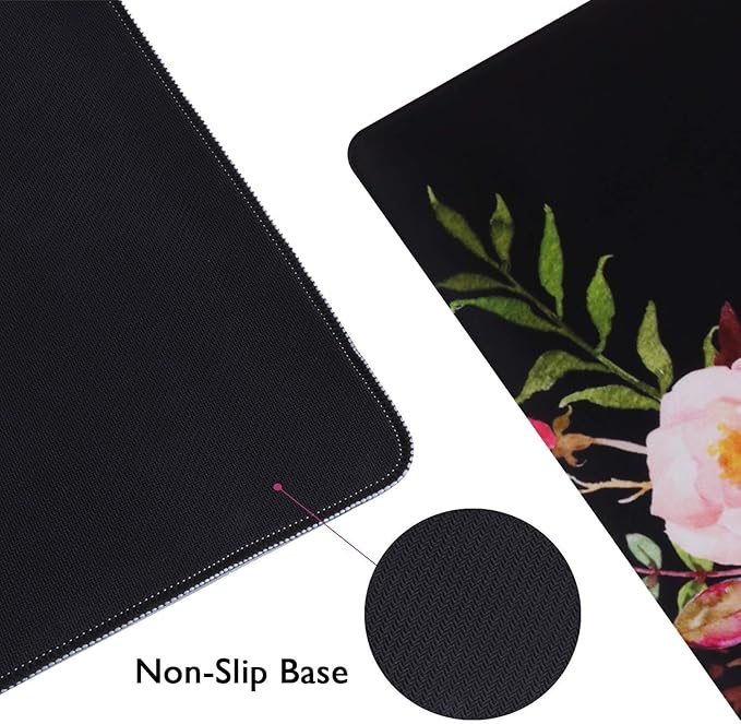 iCasso Extended Gaming Mouse Pad (35.4x15.7 in), Large Non-Slip Rubber Base Mousepad with Stitched Edges, Waterproof Keyboard Mouse Mat Desk Pad for Work, Game, Office, Home -Flower