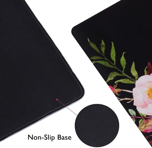 iCasso Extended Gaming Mouse Pad (35.4x15.7 in), Large Non-Slip Rubber Base Mousepad with Stitched Edges, Waterproof Keyboard Mouse Mat Desk Pad for Work, Game, Office, Home -Flower