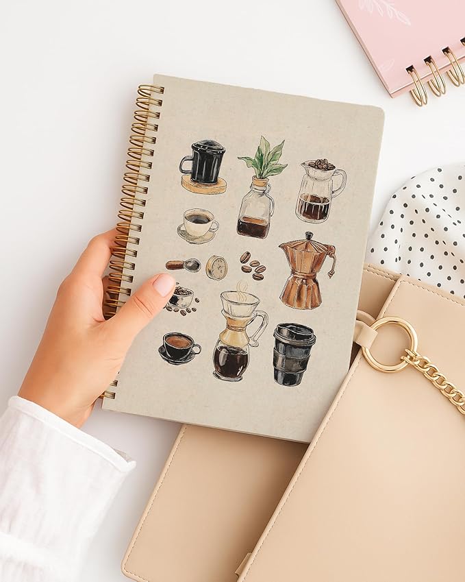 Vintage Coffee Notebook, Coffee Lover Gifts Journal, Retro Espresso and Bean Journal for Writing, Coffees Gifts for Women Men Spiral Notebook, 5.5x8.3 Inch 543