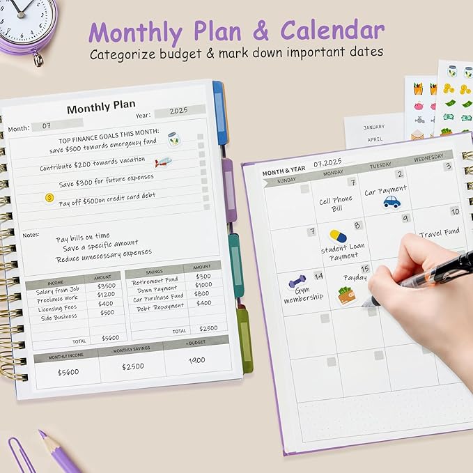 Budget Planner - B5(9.2x7'') Monthly Bill Organizer With Expense Tracker Notebook, Undated Financial Planner Budget Book To Take Control Of Your Money, Large Month Account Book With Pockets (C)