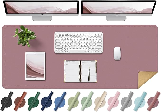 Large Desk Pad, 55'' x 17'', Office Desk Mat, Computer Mat for Desk, Leather Desk Pad for Home & Office, Purple Pink