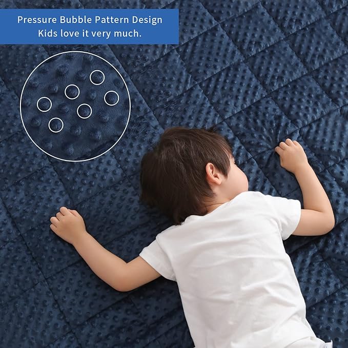 Kids Weighted Blanket Twin 7lbs (41"×60",Navy Blue) Breathable Soft Minky Weighted Throw Blanket for All Season,Heavy Blanket with Premium Glass Beads