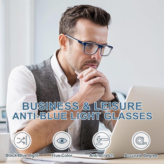 Missfive Premium Reading Glasses for Men, 4 Pack Unbreakable Blue Light Blocking Readers, Durable Spring Hinge Eyeglasses, Rectangular Computer Eyewear, Light Full Frame Glasses, Anti UV, 3.5x