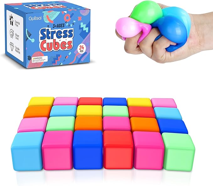Slow Rise Stress Cube 24 Pack,Gentle Fidget Toys for Anxiety Stress Relief,Cube Stress Ball Toys, Dough Squishies Cube,Fidgets for Classroom Prize Box Toys