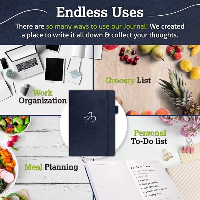 Bright Line Eating Line Journal Notebook, Vegan Leather Journal w/Lay-Flat Binding, Indigo Notebook Journal for Women & Men, Writing Journal, Food Journal, Travel Journal, Fitness Journal w/Stickers