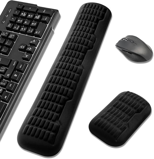 UnivoColors Full-Sized Keyboard & Mouse Wrist Rest Set-Ergonomic 3.0 Upgrade,Wave Curve Support,Comfortable Support & Fatigue Relief,Non-Slip Base,Perfect for Work & Gaming(Black)