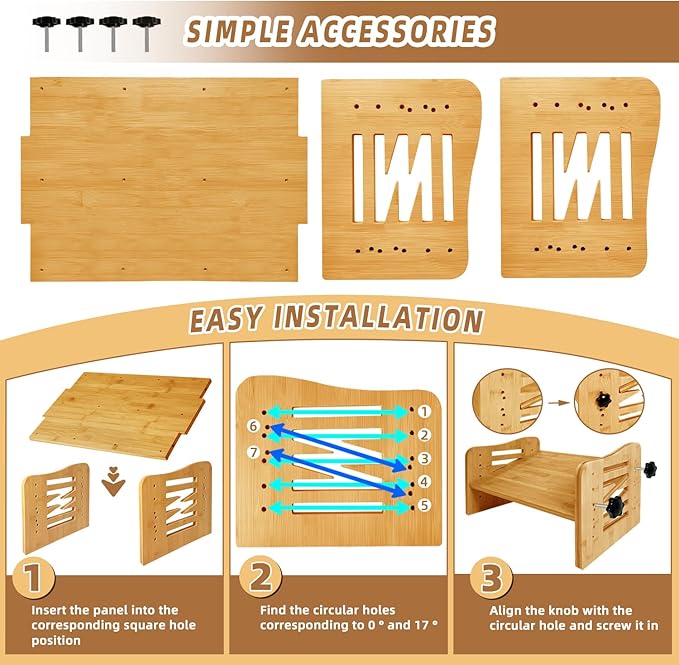 Myplace Bamboo Adjustable Under Desk Footrest with Memory Foam Pad - Ergonomic Foot Rest with 7-Level Adjust, Slanted Foot Rest Stool for Home Office Kitchen Bedroom (Burlywood)