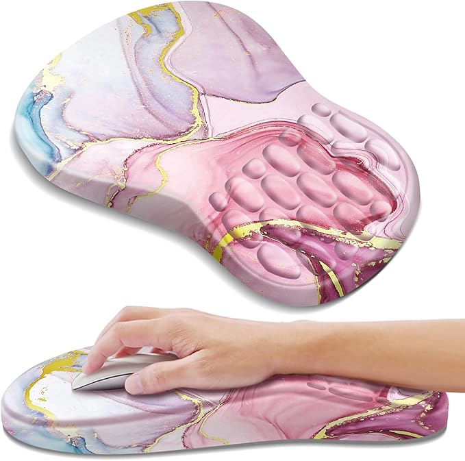 Ergonomic Mouse Pad with Wrist Rest Support, Mousepad with Comfortable Memory Foam Wrist Rest and Non-Slip PU Base for Pain Relief, Computer, Laptop, Office, Home (Pink Marble)