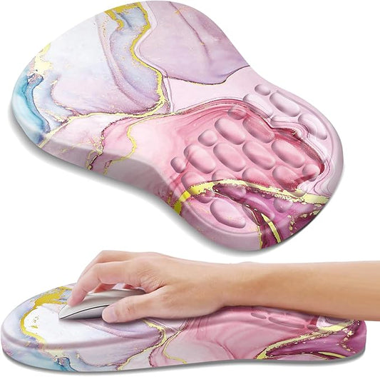 Ergonomic Mouse Pad with Wrist Rest Support, Mousepad with Comfortable Memory Foam Wrist Rest and Non-Slip PU Base for Pain Relief, Computer, Laptop, Office, Home (Pink Marble)